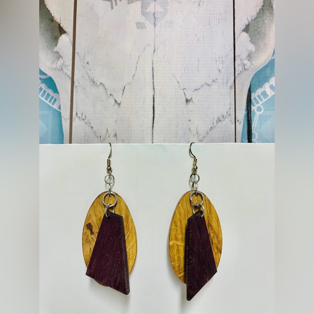 Handmade Wood Drop Dangle Sterling Silver Shepherd Hook Earrings